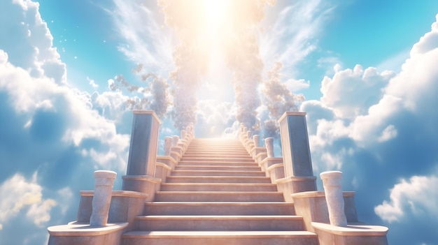 stairway to heaven above the cloud with shining lighting