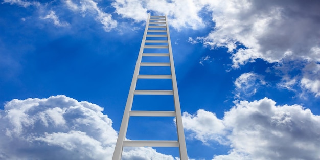 Stairway to heaven Metal ladder on blue sky background 3d illustration