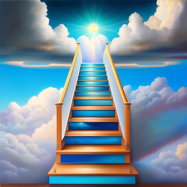 stairway to heaven Stairs to the sky Abstract impressionist oil painting to the pearly gates