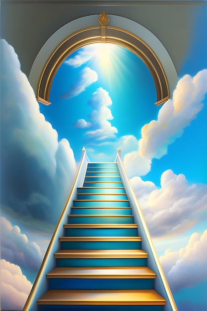 Photo stairway to heaven stairs to the sky abstract impressionist oil painting to the pearly gates