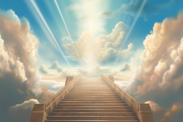 Stairway to heaven with rays of light with AI generated