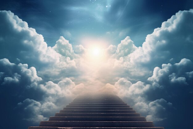 Stairway Leading Up To Heavenly Sky Toward The Light