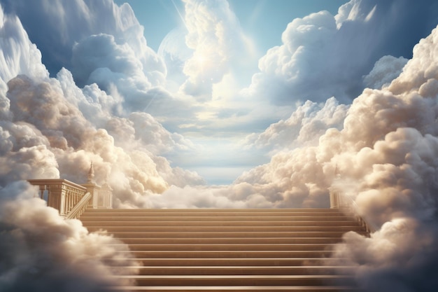 Stairway to paradise spiritual pathway with gods light in religious background