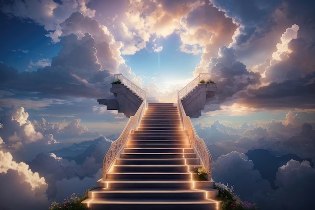Stairway to Skies Een boeiende klim naar hemelse horizonten vliegende dromen inspirerende sereniteit