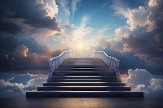 Stairway to Skies Een boeiende klim naar hemelse horizonten vliegende dromen inspirerende sereniteit