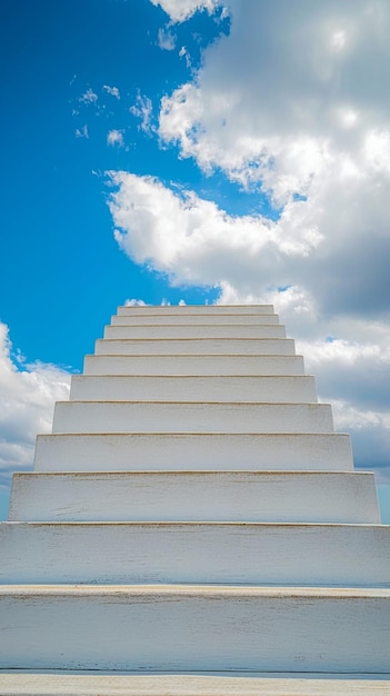 Stairway to triumph White ladder ascends against the sky Vertical Mobile Wallpaper