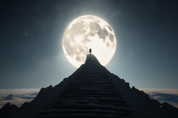 満月を背景にした階段