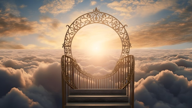 A stairway with a gate in the sky