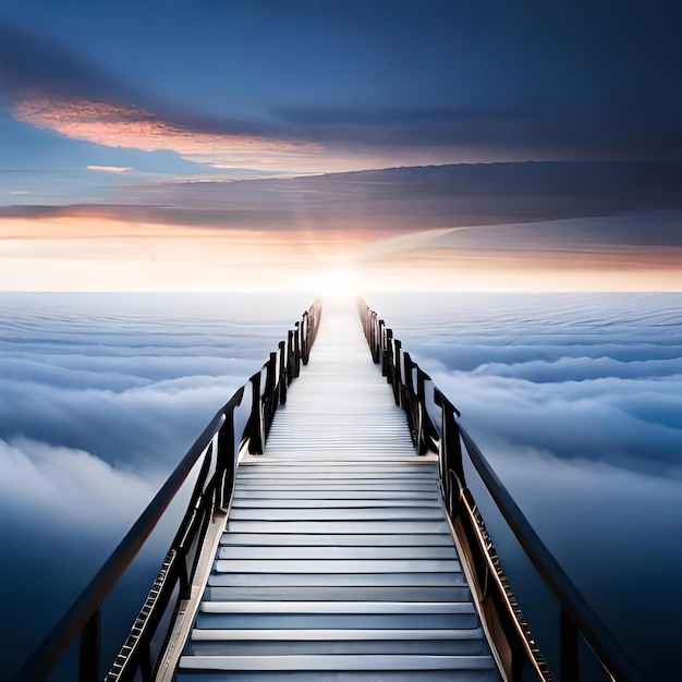 A stairway with through the clouds