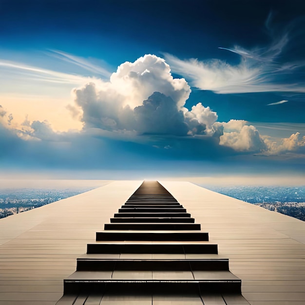 A stairway with through the clouds