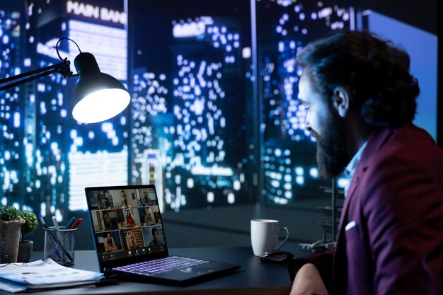 stakeholders and director meet on videocall to share impressions about finances