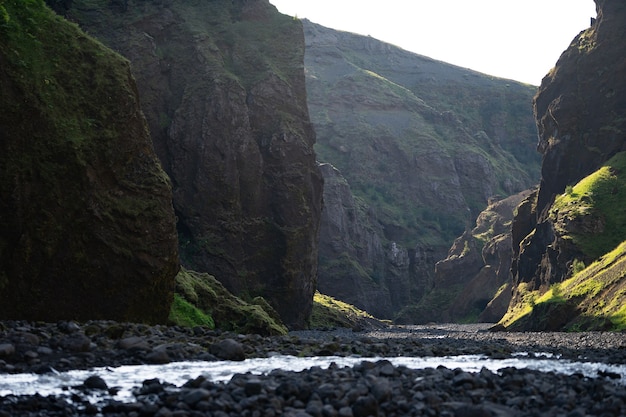 Stakkholtsgja Canyon with river in Iceland near Posmork