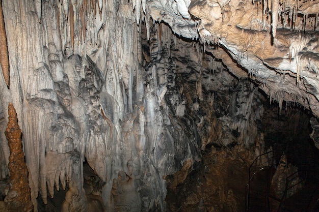 Stalactites and stalagmites in the cave Gentle Adygea