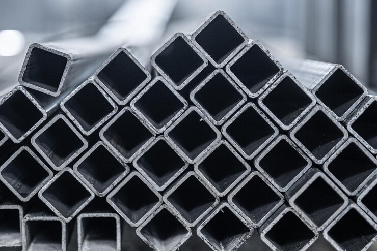Stalen buis vierkante hoge koolstof metalen buis voor bouwplaats metallurgie achtergrond