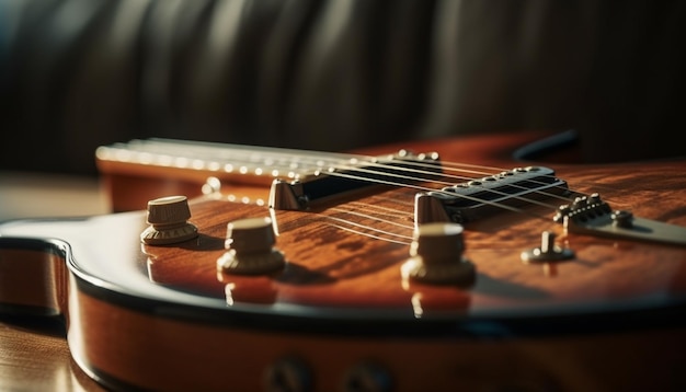 Stalen snaren op hout muzikant creativiteit schittert gegenereerd door AI