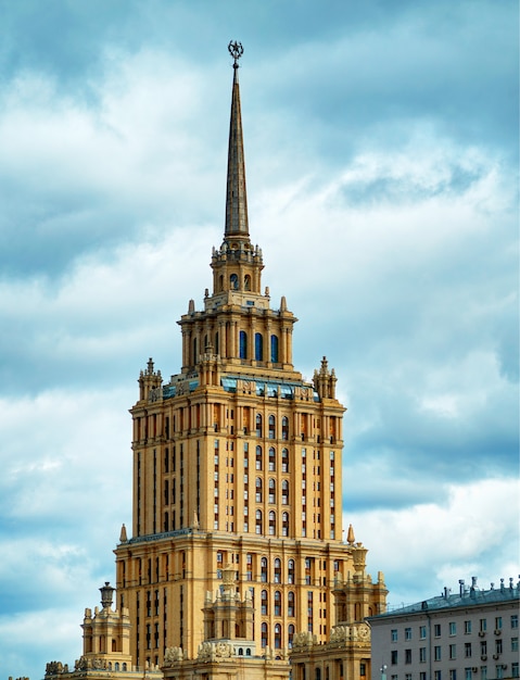 Stalin architecture in Moscow city background