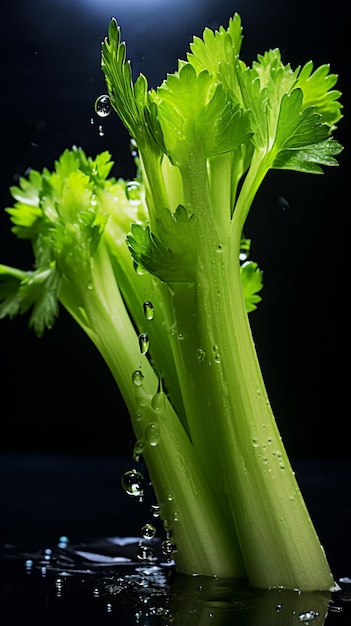 a stalk of celery is in the water