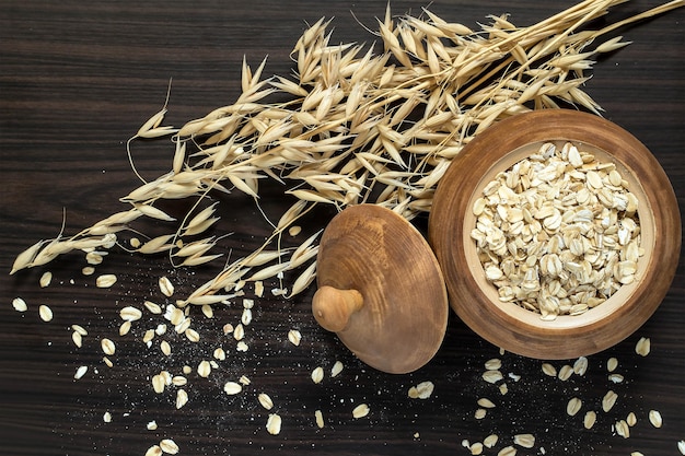 The stalks of oats and oatmeal