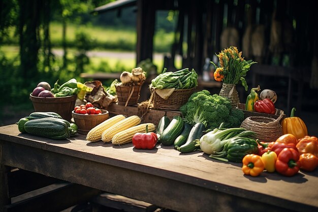 Foto su una bancarella del paese si vendono frutta e verdura