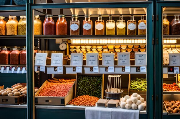 Stall on Mercato Delle Erbe indoor food market in Bologna city Italy