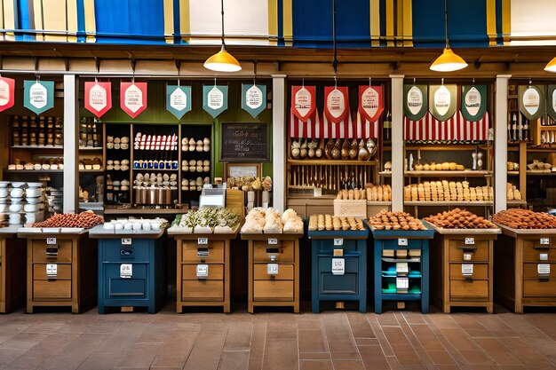 Stall on Mercato Delle Erbe indoor food market in Bologna city Italy