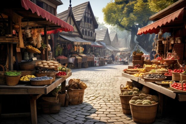 Stalls of the street market on the streets of the city Selling products