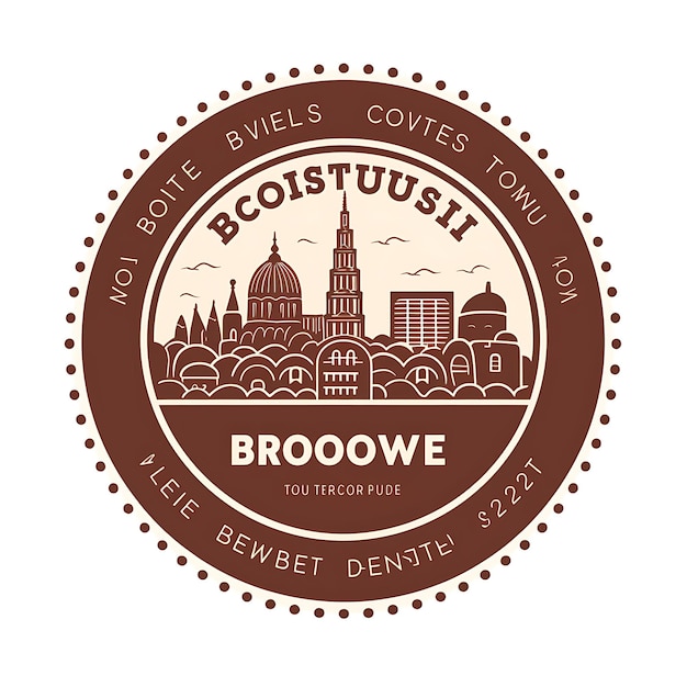 Stamp of Brussels City With Monochrome Cocoa Brown Color Atomium and Scribbles Clipart Tshirt Art