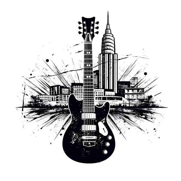 Stamp of Nashville With Monochrome Black Color Microphone and Music N Scribbles Clipart Tshirt Art