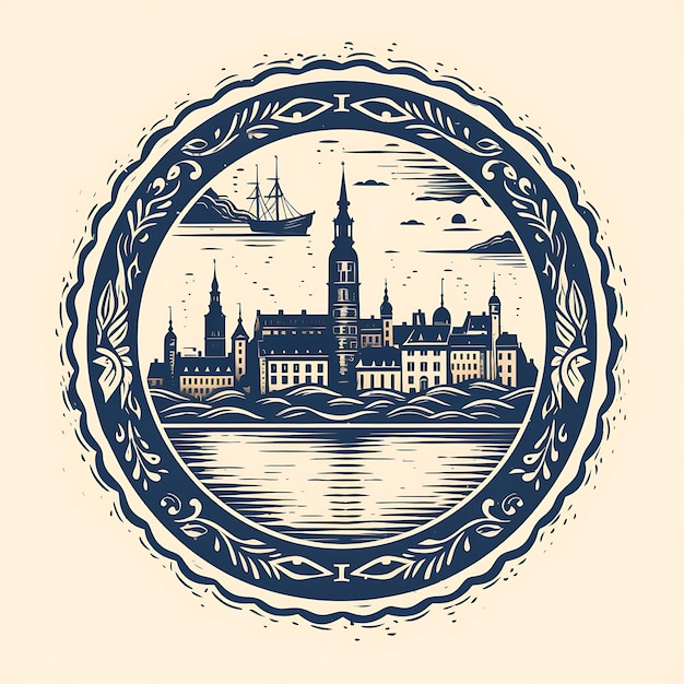 Stamp of Stockholm City With Monochrome Midnight Blue Color Gamla Sta Scribbles Clipart Tshirt Art