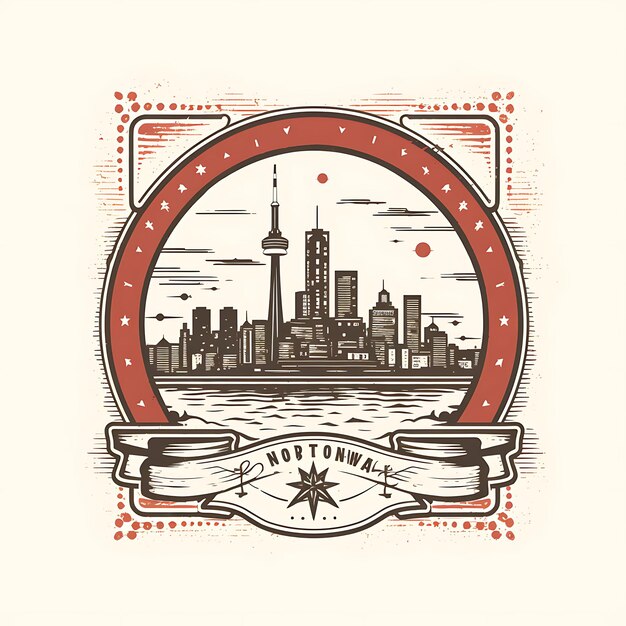 Photo stamp of toronto with monochrome red color cn tower and cityscape dec scribbles clipart tshirt art