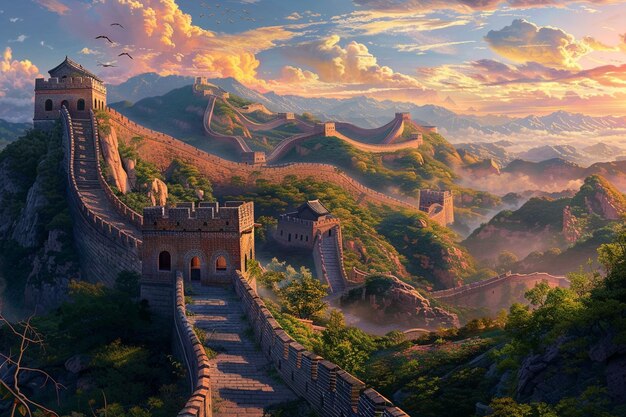 写真 中国の長城 (great wall of china) に敬意を表しそのモニュメント・ジェネレーティブ・アイ (monument generative ai) を眺めています