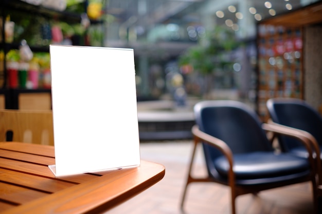 Stand Mock up Menu frame tent card blurred background design key visual layout.