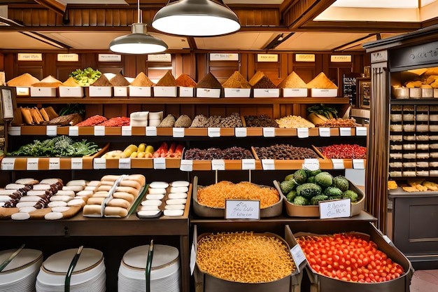 Stand op de Mercato Delle Erbe, een overdekte voedselmarkt in de stad Bologna, Italië