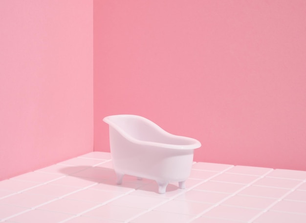 Stand for various bath accessories in the form of a white bathtub Copy space for text