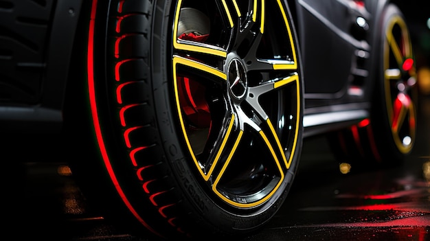 Stand with alloy wheels in modern tire store Generative AI