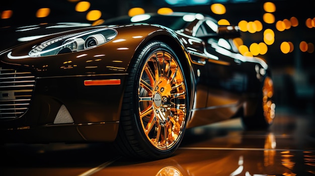 Stand with alloy wheels in modern tire store Generative AI