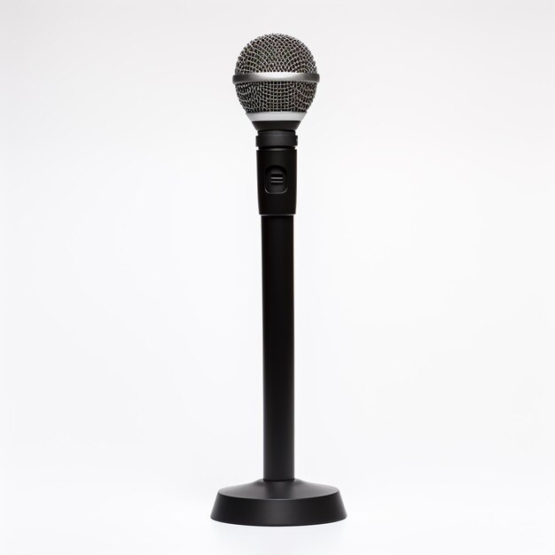 Photo stand with modern microphone on white background ai generative