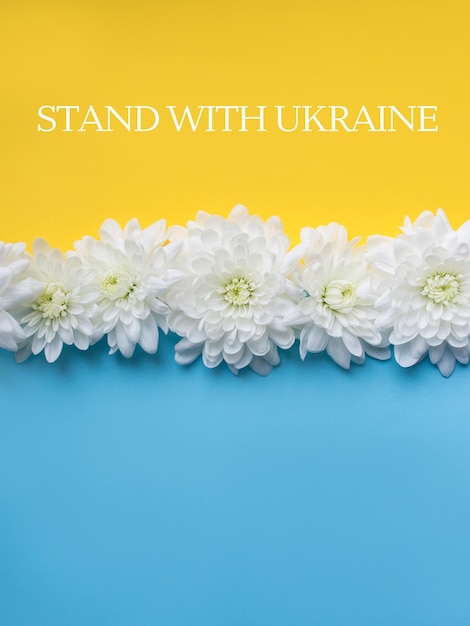 Stand with Ukraine written on Blue and yellow background.