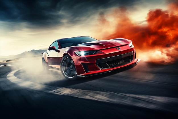 Standard Sports Car Executing Burnout or Drift Maneuver Generative AI