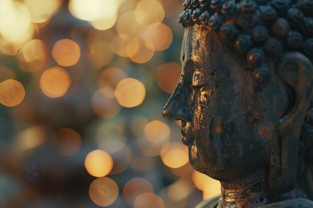 standbeeld van boeddha Bokeh achtergrond Warme kleuren Gemoedsrust concept