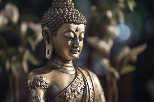 Standbeeld van Boeddha in lotushouding close-up