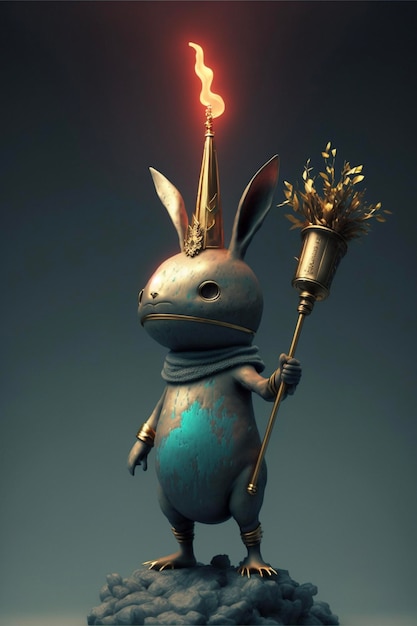 Standbeeld van een konijn met een fakkel generatieve ai