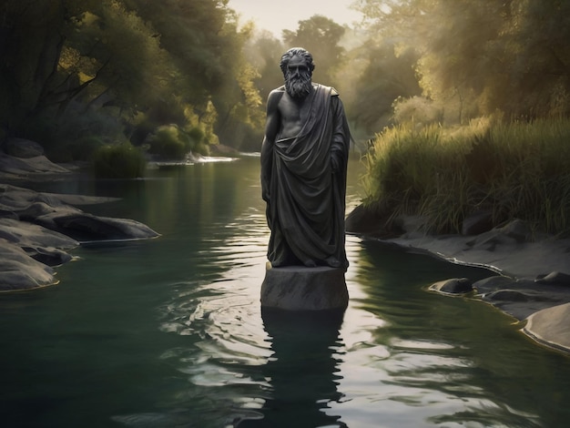 standbeeld van een man in een boot in het water