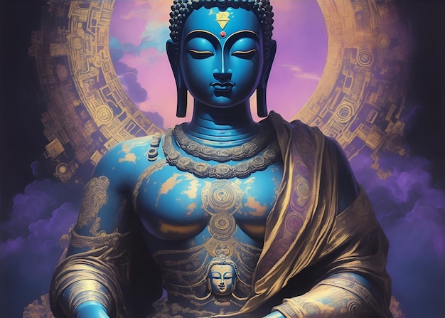 Standbeeld van God Boeddha Illustratie gemaakt met behulp van kunstmatige intelligentie