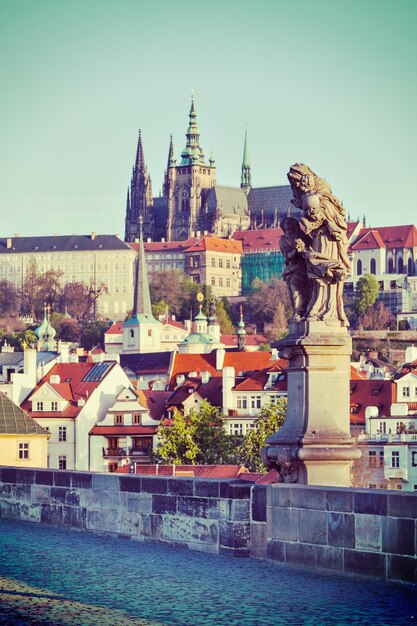 Standbeeld van Karel Brigde tegenover de St. Vitus-kathedraal in Praag