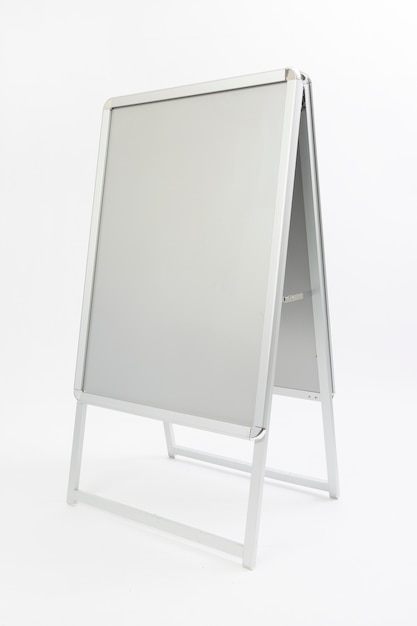 Photo standing aluminum silver board on white background
