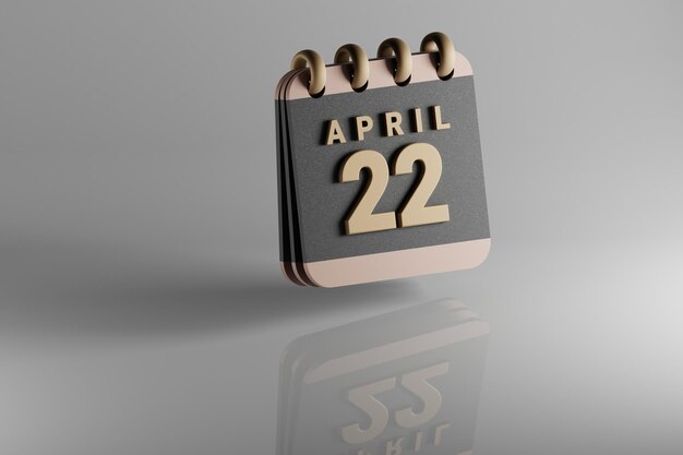 Standing black and golden month lined desk calendar with date April 22 Modern design with golden el