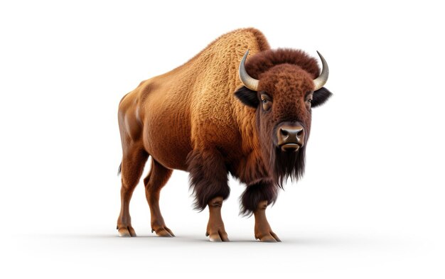 Standing Brown Bison render 3D Cartoon Isolated on White Background