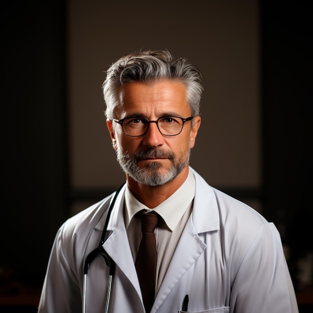 a standing doctor wearing a white coat