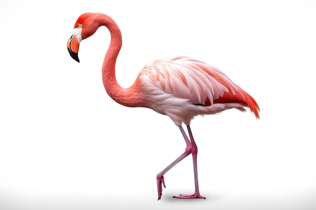 Standing flamingo on a white background